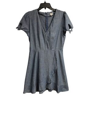 J. Crew Chambray V-Neck Faux Wrap 100% Cotton Denim Dress Size 8